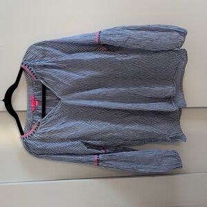 Lilly Pulitzer Striped Blue Top With Pink Embroidered Accents Size Medium